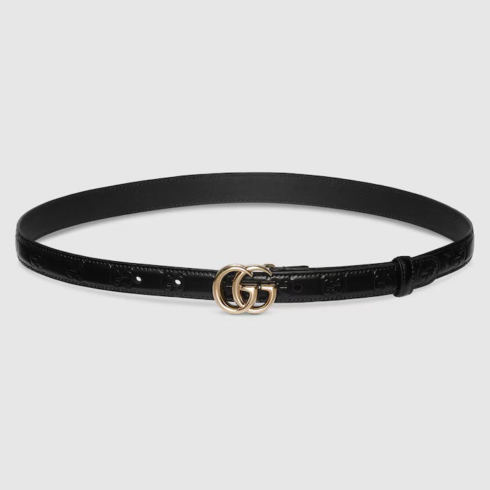 Ceinture Gucci Fine GG Marmont en cuir Noir